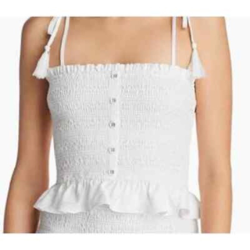 Lost + Wonder White Smocked Ruffle Top; size XS; GUC